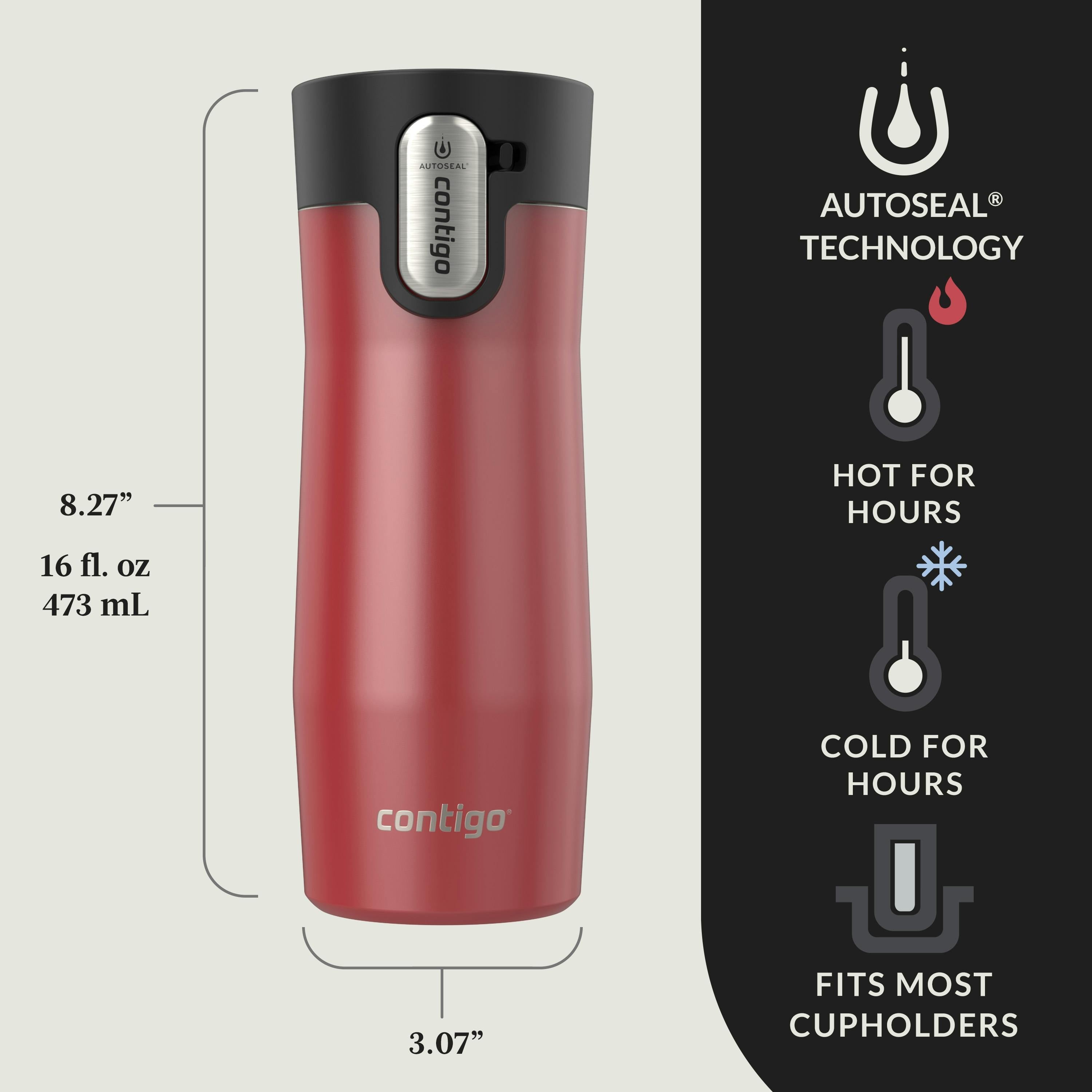 Contigo® AUTOSEAL® West Loop Vacuum-Insulated Stainless Steel Travel Mug with Easy-Clean Lid, 16 oz, 2-Pack
