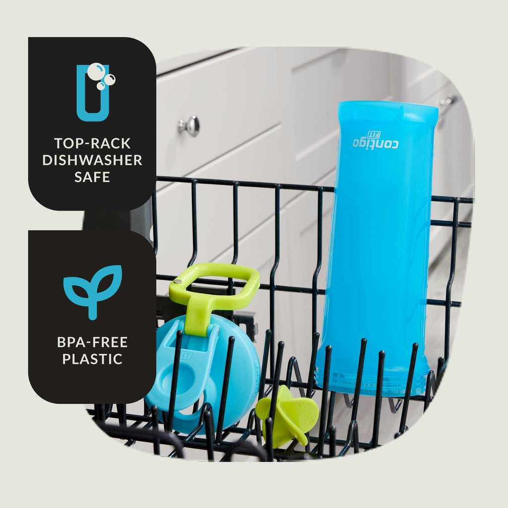 Contigo® Fit Shake & Go® 2.0 Plastic Antimicrobial Shaker Bottle, Blue Raspberry, 28 floz